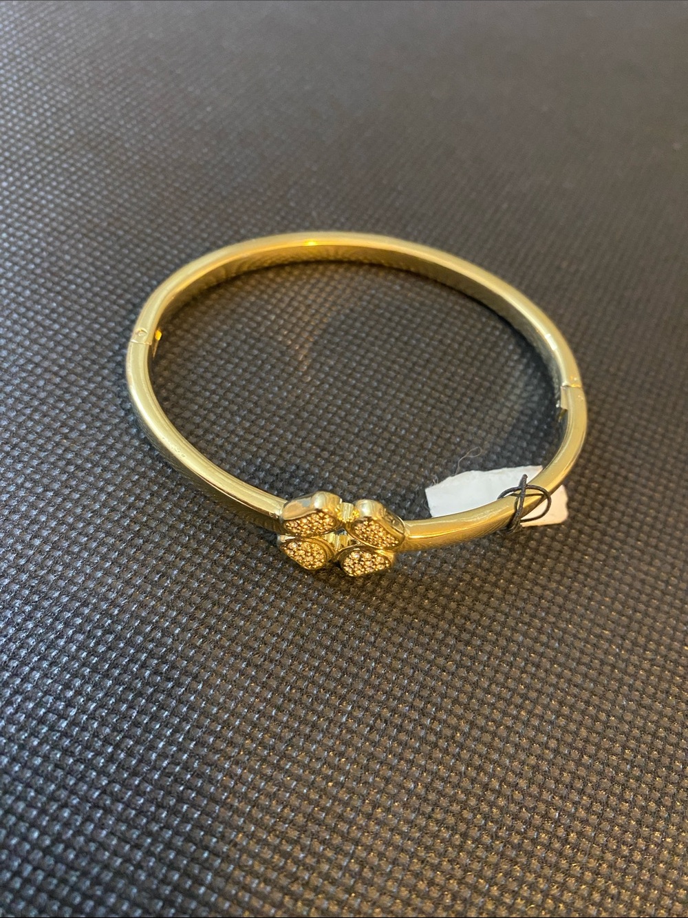 Fossil Gold Tone Clover-Accent Hinged Bangle Bracelet